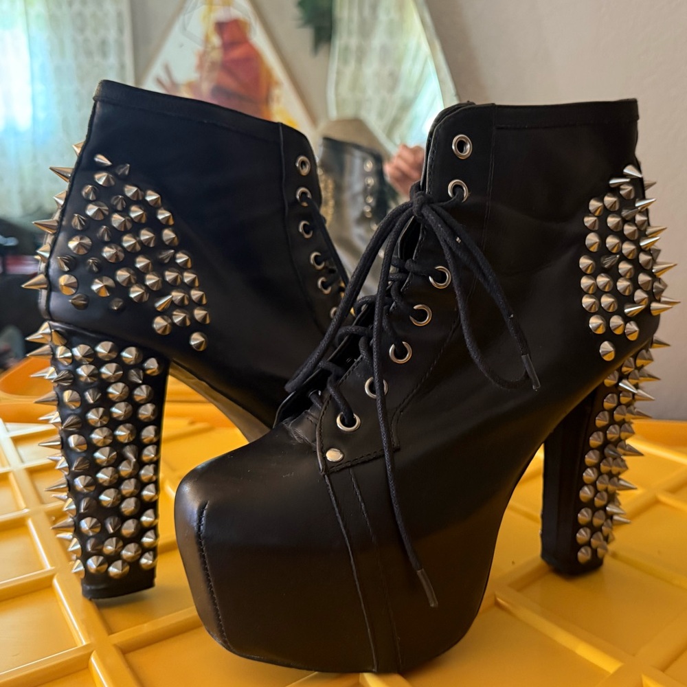 Jeffrey Cambell SPIKE Studded Black Platform Ankle Boots
